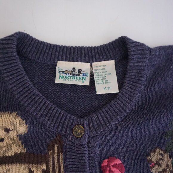 Vintage Northern Reflections Puppy Dog Navy Knit Cardigan Sweater Grandmacore M - Picture 10 of 10